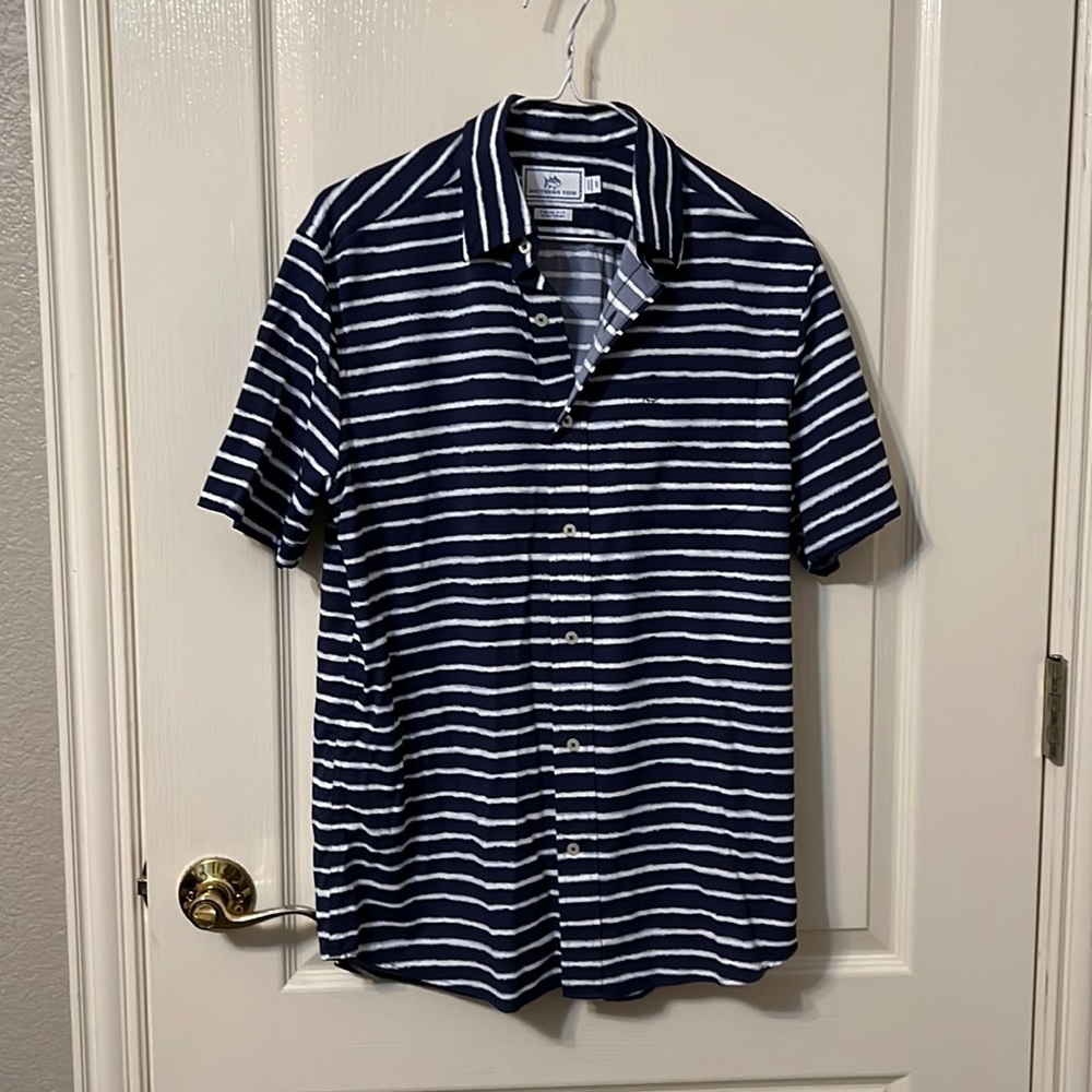 southern tide trim fit small blue striped polo
